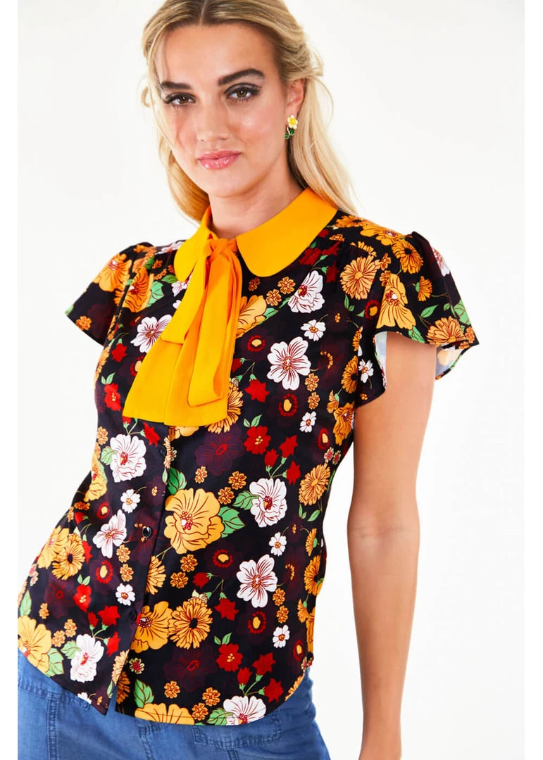 Voodoo Vixen Aurelia Floral 70's Blouse In Multi