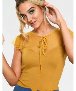 New In Voodoo Vixen Samantha Mesh 50's Top Mustard